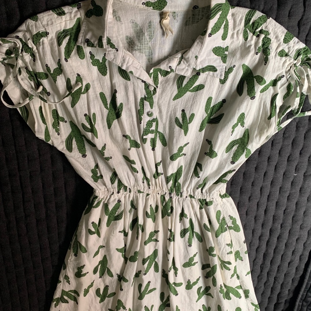 Linen Dress with Cactus Pattern